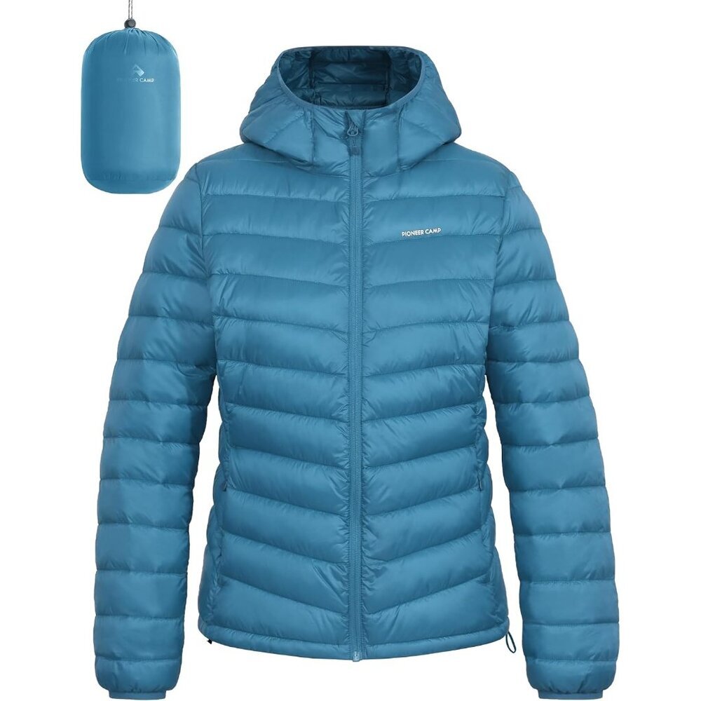 Women's Blue-green Pack-able Puffer Jacket Winter Light Weight Coat